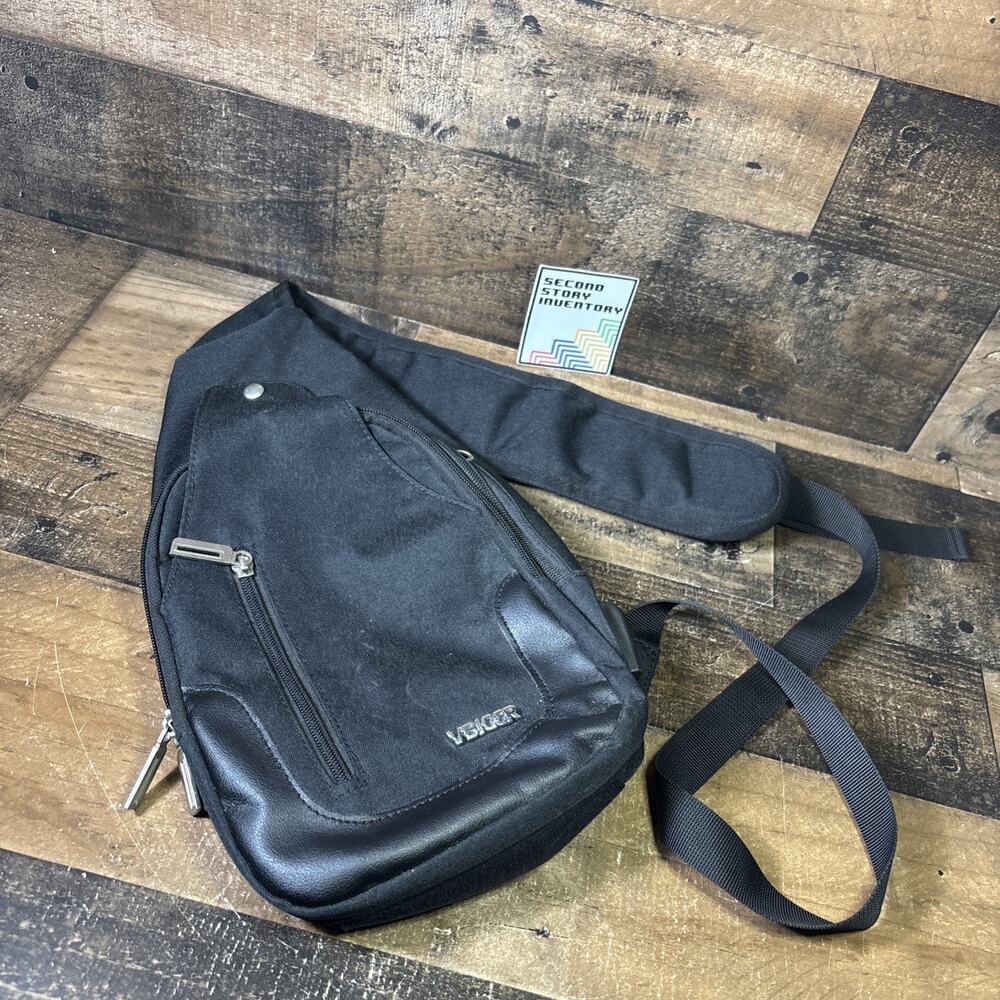 Canvas Sling Bag Crossbody Chest Bag Casual Canvas Vbiger Black Cable Port